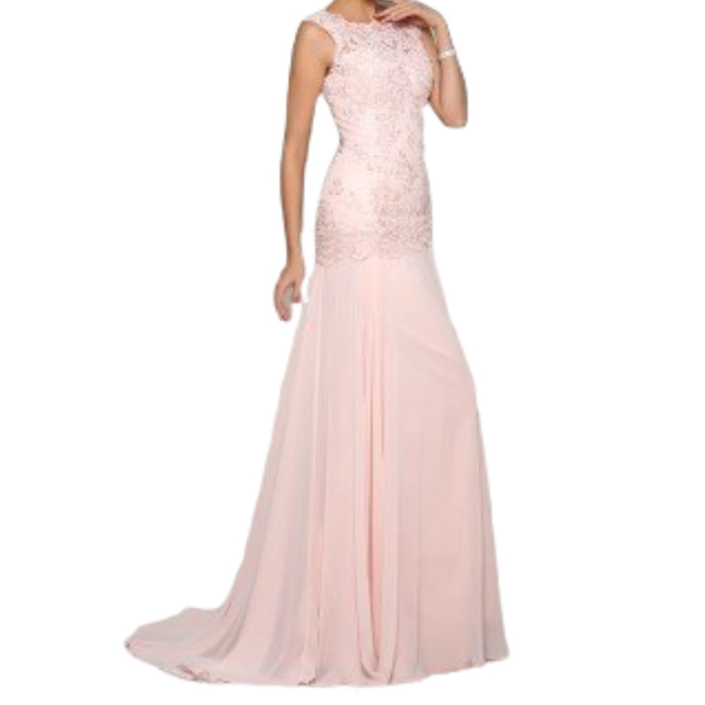 NWT Hebeos Pale Pink Gown with Lace-Beaded Top
